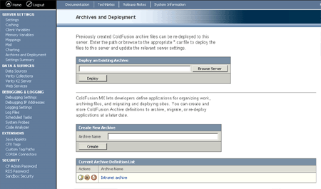 ColdFusion Archive and Deploy Screenshot