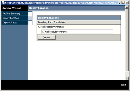 ColdFusion Archive and Deploy Screenshot