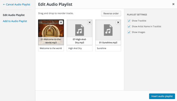 Screenshot of the Edit Audio Playlist screen.