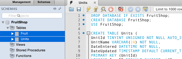 table plus create database