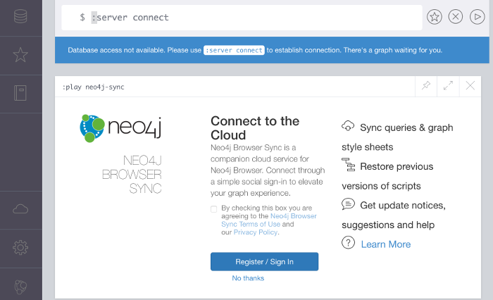 Screenshot of the Neo4j browser cloud page