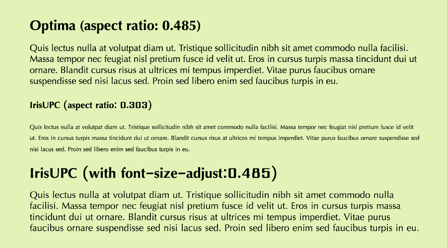 Demonstration of using font-size-adjust within a paragraph of text.