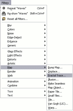 Selecting the fractal trace filter in GIMP
